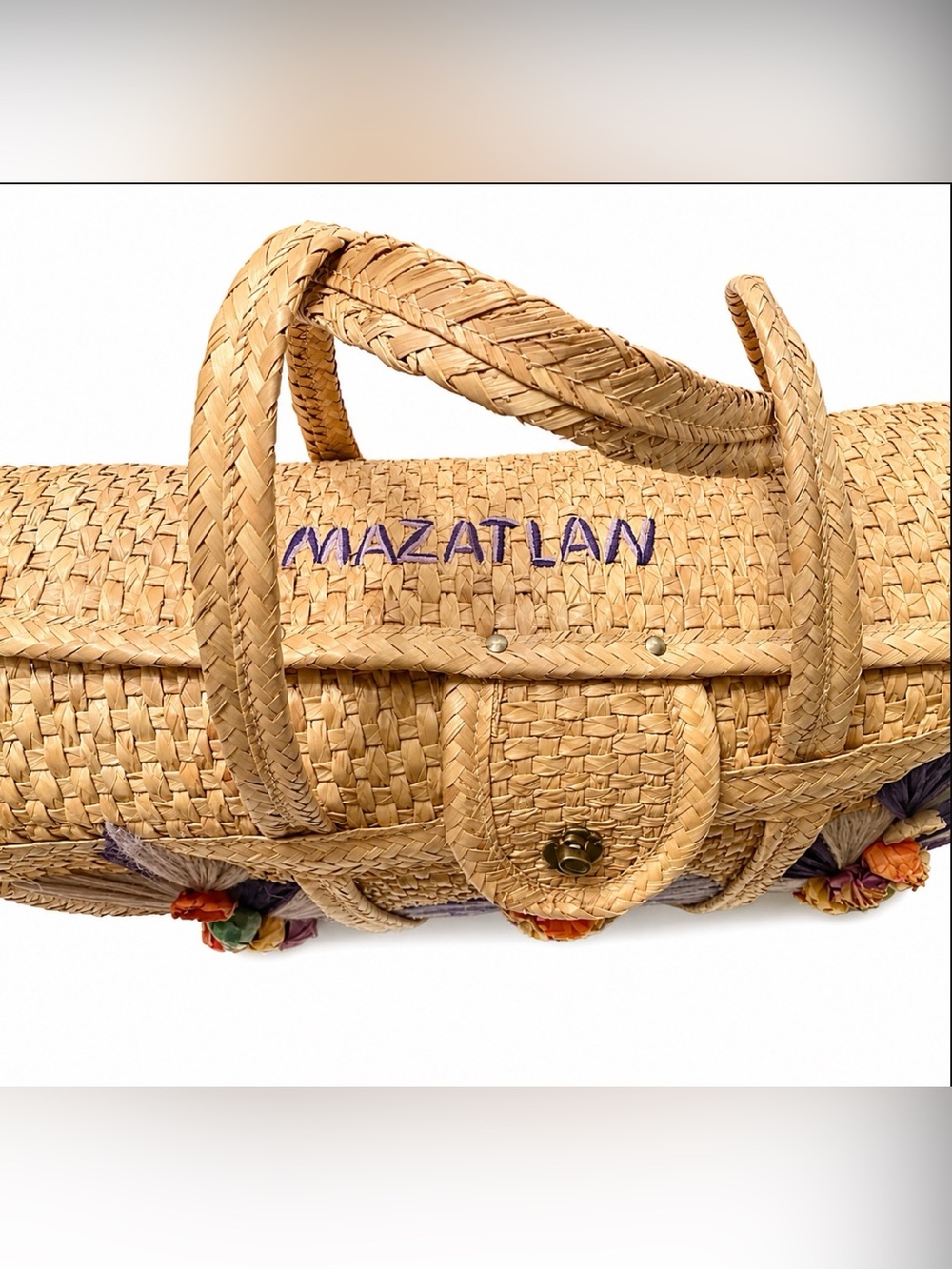 Vintage Mexico Hand Woven Straw Raffia Wicker Beach Tote Market Bag Purse Summer - Picture 4 of 6